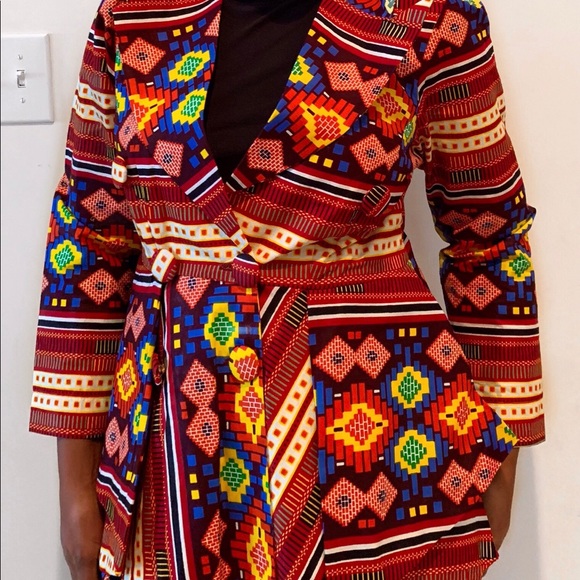 African Print Ankara Multicolor Handmade Mixed Print Peplum Blazer - Picture 2 of 2